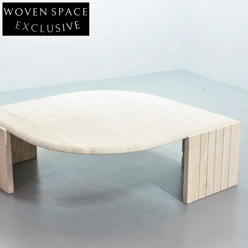 Elegant Natural Travertine Marble Leaf Shape Coffee Table Modern Living Room