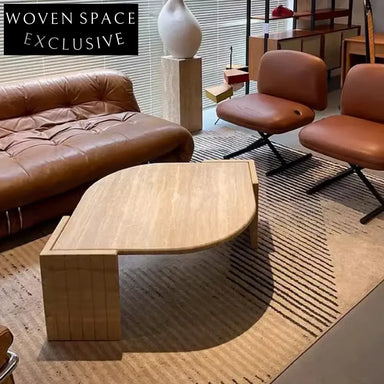 Elegant Natural Travertine Marble Leaf Shape Coffee Table Modern Living Room