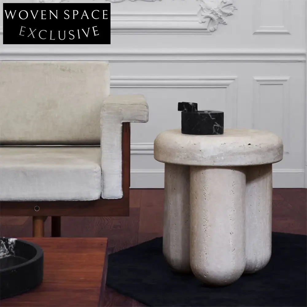 Elegant Natural Travertine Marble Round End Table for Modern Living Rooms