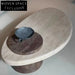 Elegant Natural Travertine Marble Top Solid Wood Base Coffee Table