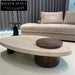 Elegant Natural Travertine Marble Top Solid Wood Base Coffee Table