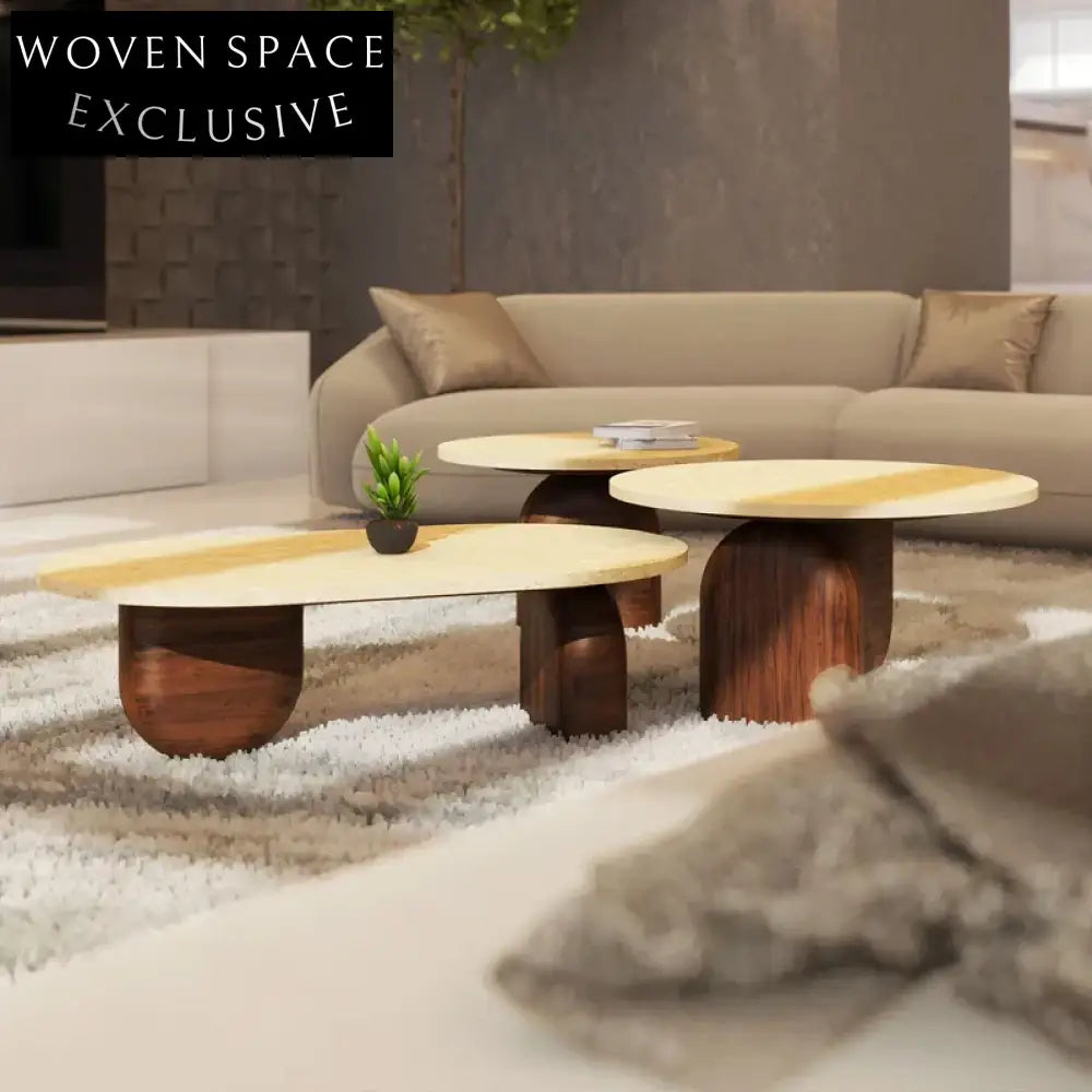 Elegant Natural Travertine Marble Wabi-Sabi Style Living Room Coffee Table