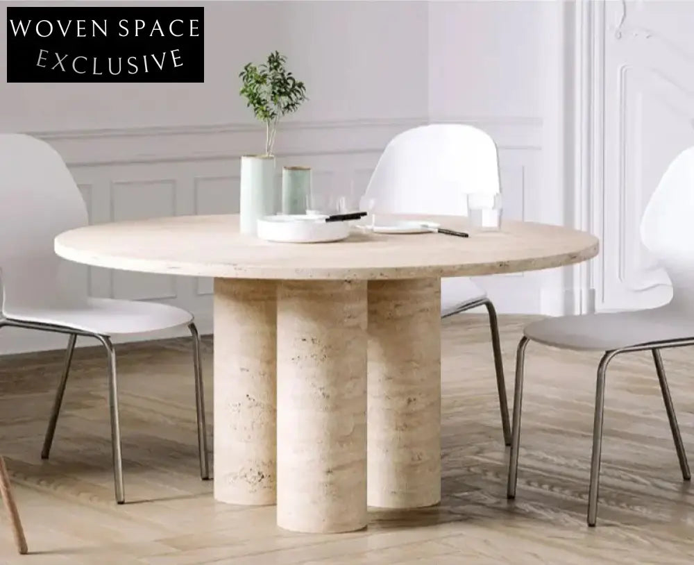 Elegant Natural Travertine Round Coffee Table – Modern Living Room Centerpiece