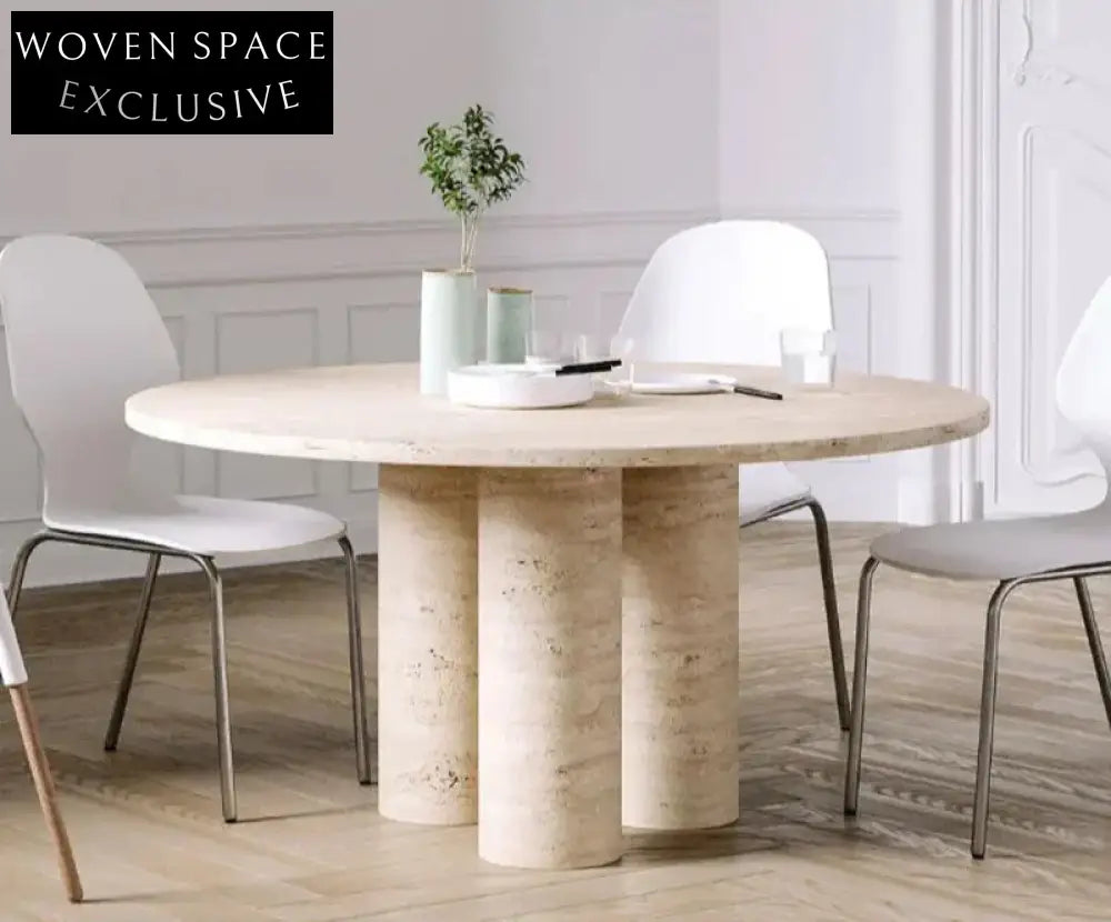 Elegant Natural Travertine Round Coffee Table – Modern Living Room Centerpiece