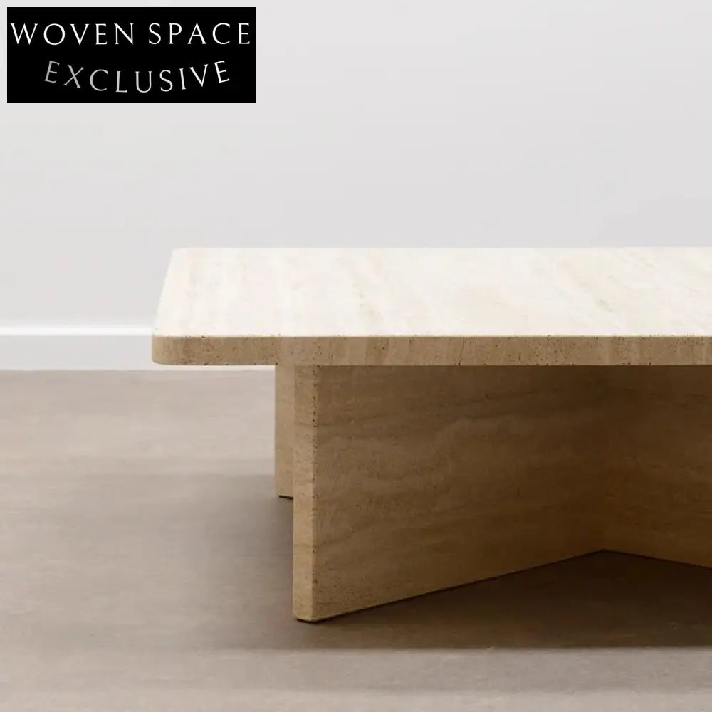 Elegant Natural Travertine Square Coffee Table Cross Base Design