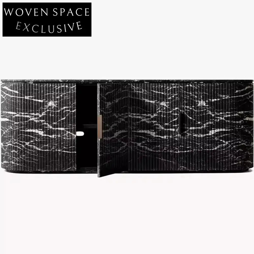 Elegant Natural Travertine Stone Low Console Cabinet for Living Room