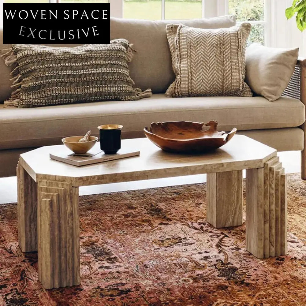 Elegant Natural Travertine Stone Minimalist Coffee Table for Modern Living Room