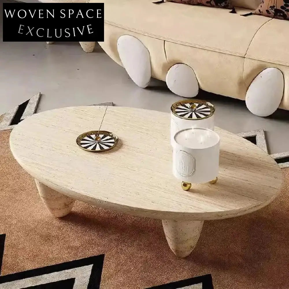 Elegant Natural Travertine Stone Modern Oval Coffee Table for Living Room