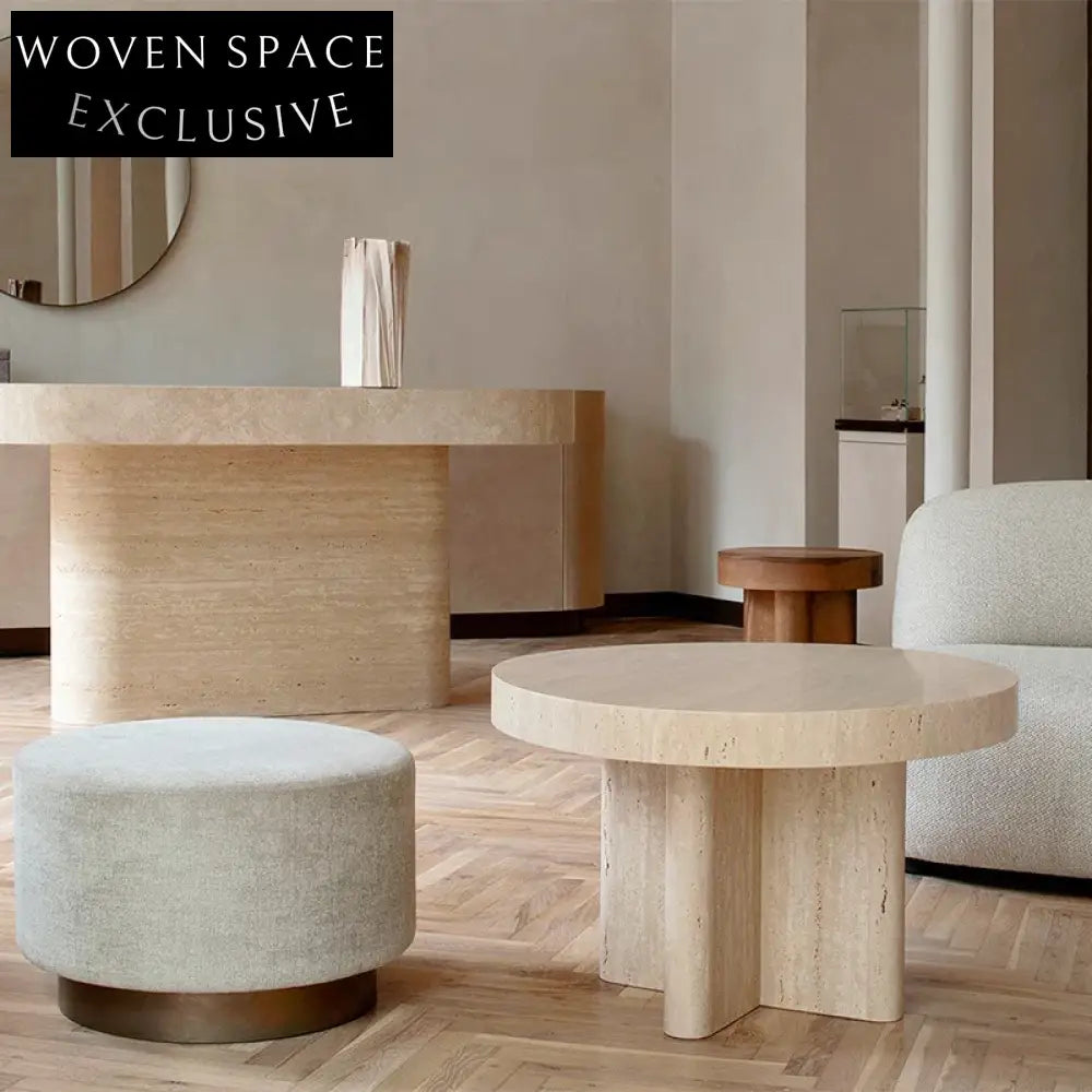 Elegant Natural Travertine Stone Round Dining Table for Modern Home Kitchen