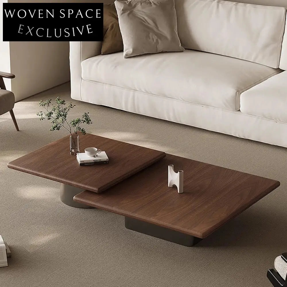 Elegant Natural Wood Square Coffee Table with Modern Stainless Steel Base