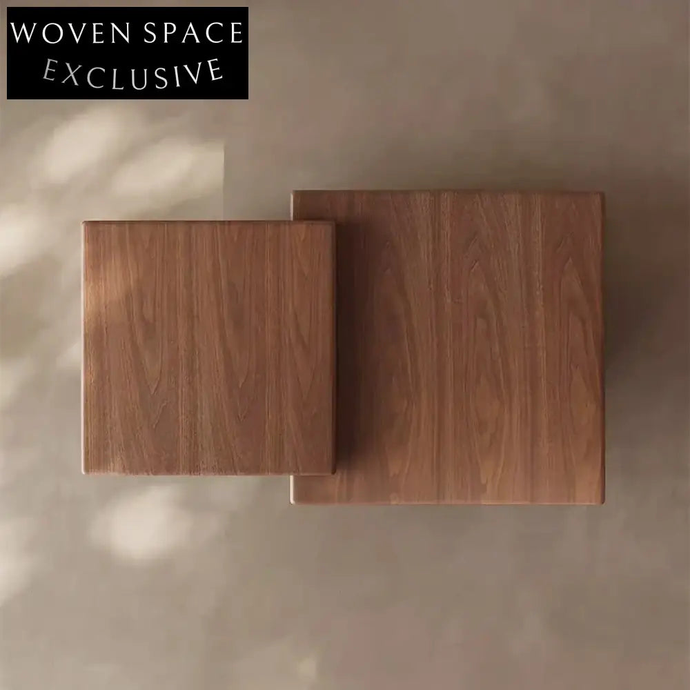 Elegant Natural Wood Square Coffee Table with Modern Stainless Steel Base