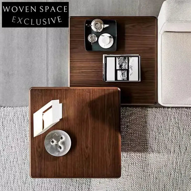 Elegant Natural Wood Square Coffee Table with Modern Stainless Steel Base