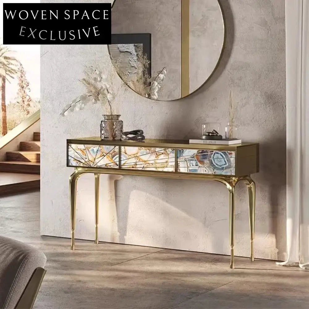 Elegant Nordic Agate Marble Three-Drawer Entryway Console Table