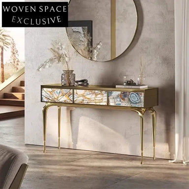 Elegant Nordic Agate Marble Three-Drawer Entryway Console Table