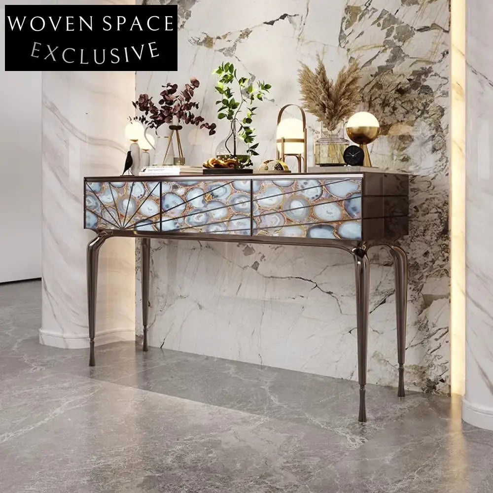 Elegant Nordic Agate Marble Three-Drawer Entryway Console Table