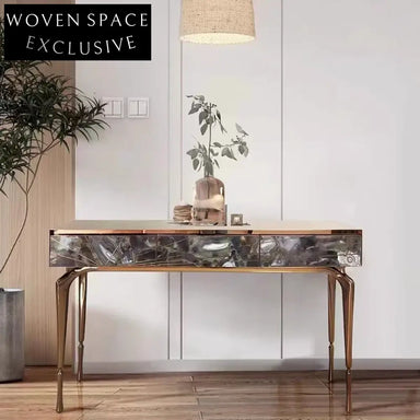 Elegant Nordic Agate Marble Three-Drawer Entryway Console Table