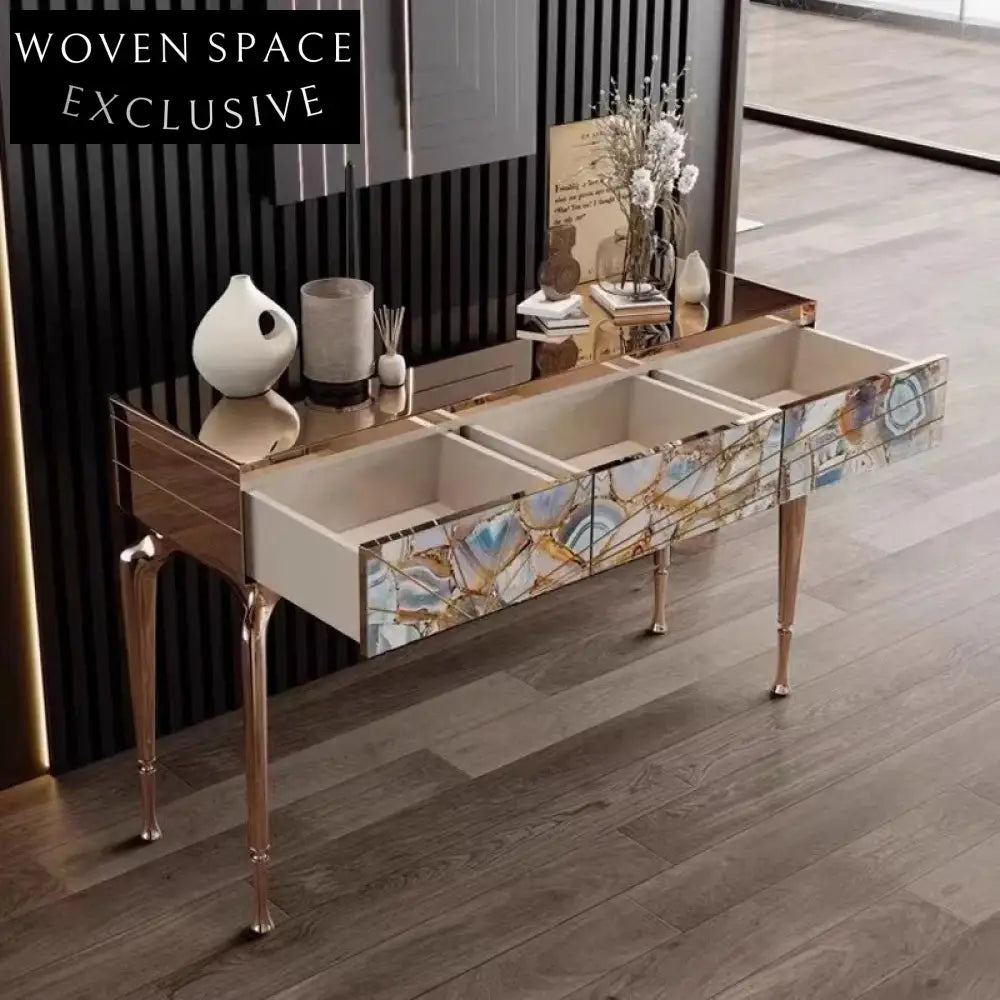 Elegant Nordic Agate Marble Three-Drawer Entryway Console Table