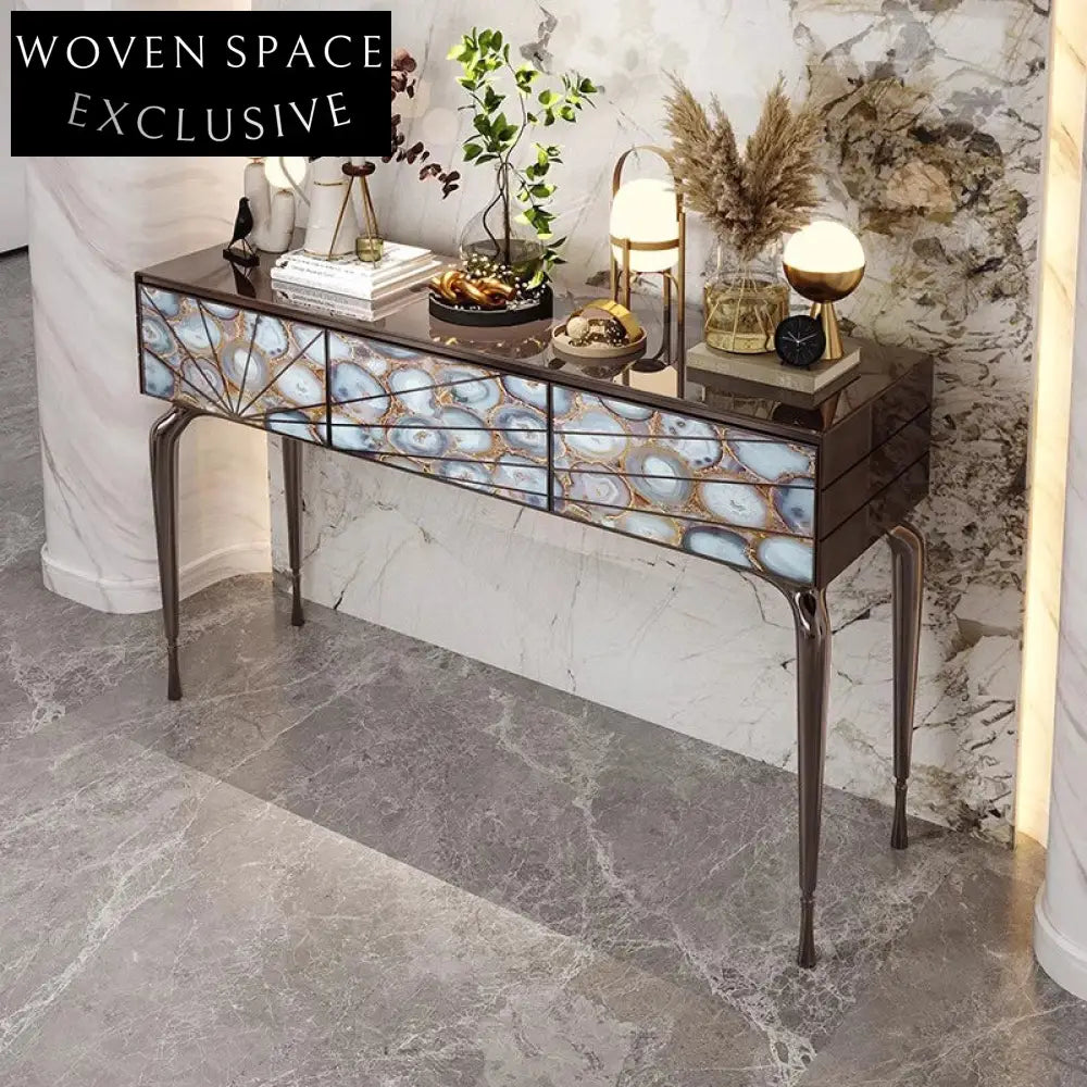 Elegant Nordic Agate Marble Three-Drawer Entryway Console Table