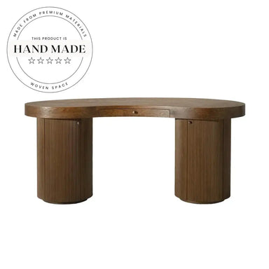 Elegant Nordic Arc Solid Wood Computer Table with Storage Drawers Desk