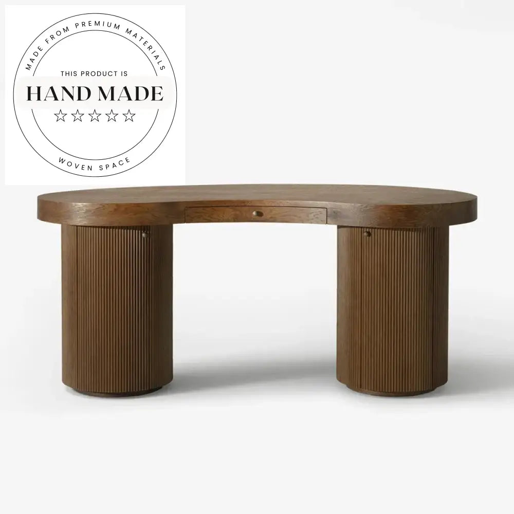 Elegant Nordic Arc Solid Wood Computer Table with Storage Drawers Desk