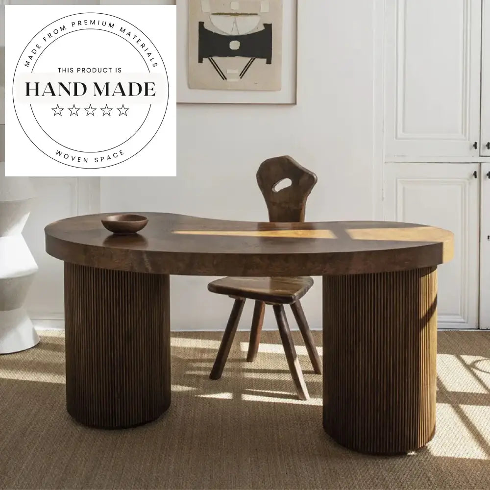 Elegant Nordic Arc Solid Wood Computer Table with Storage Drawers Desk
