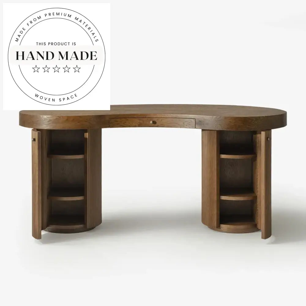 Elegant Nordic Arc Solid Wood Computer Table with Storage Drawers Desk