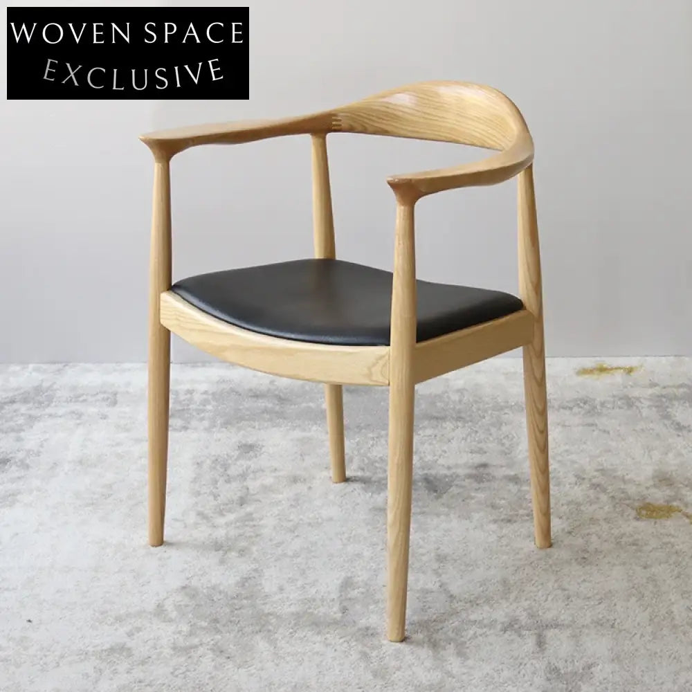 Elegant Nordic Ash Wood Kennedy Elbow Armrest Dining Chair for Cafe