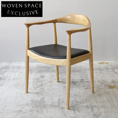 Elegant Nordic Ash Wood Kennedy Elbow Armrest Dining Chair for Cafe