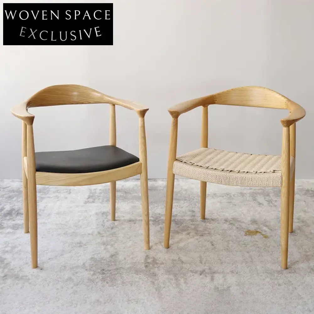 Elegant Nordic Ash Wood Kennedy Elbow Armrest Dining Chair for Cafe