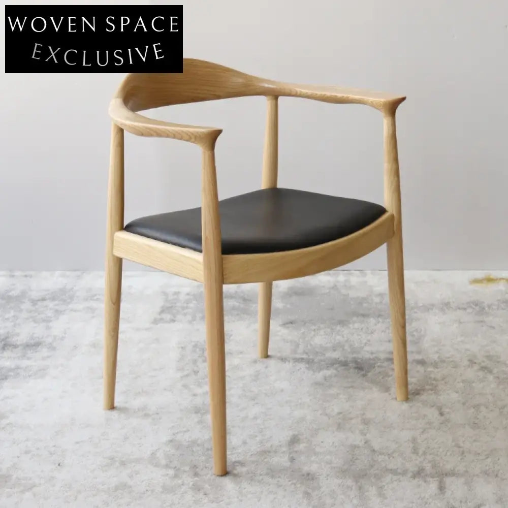 Elegant Nordic Ash Wood Kennedy Elbow Armrest Dining Chair for Cafe