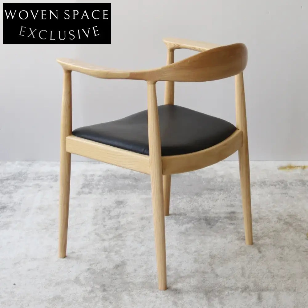 Elegant Nordic Ash Wood Kennedy Elbow Armrest Dining Chair for Cafe