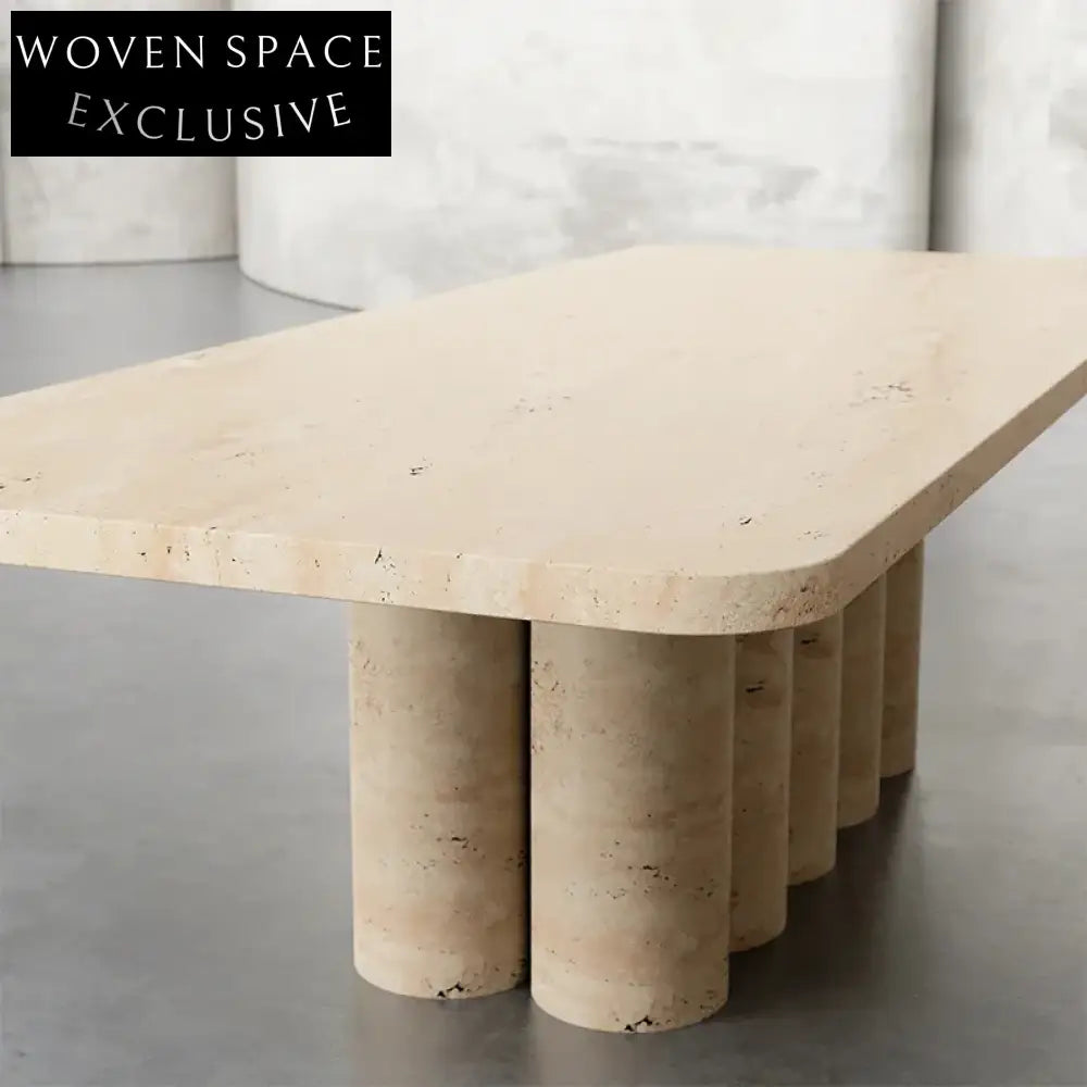 Elegant Nordic Beige Travertine Marble 8-Seater Dining Table