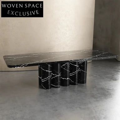 Elegant Nordic Beige Travertine Marble 8-Seater Dining Table