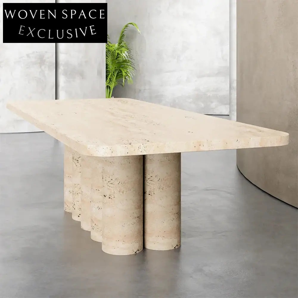 Elegant Nordic Beige Travertine Marble 8-Seater Dining Table