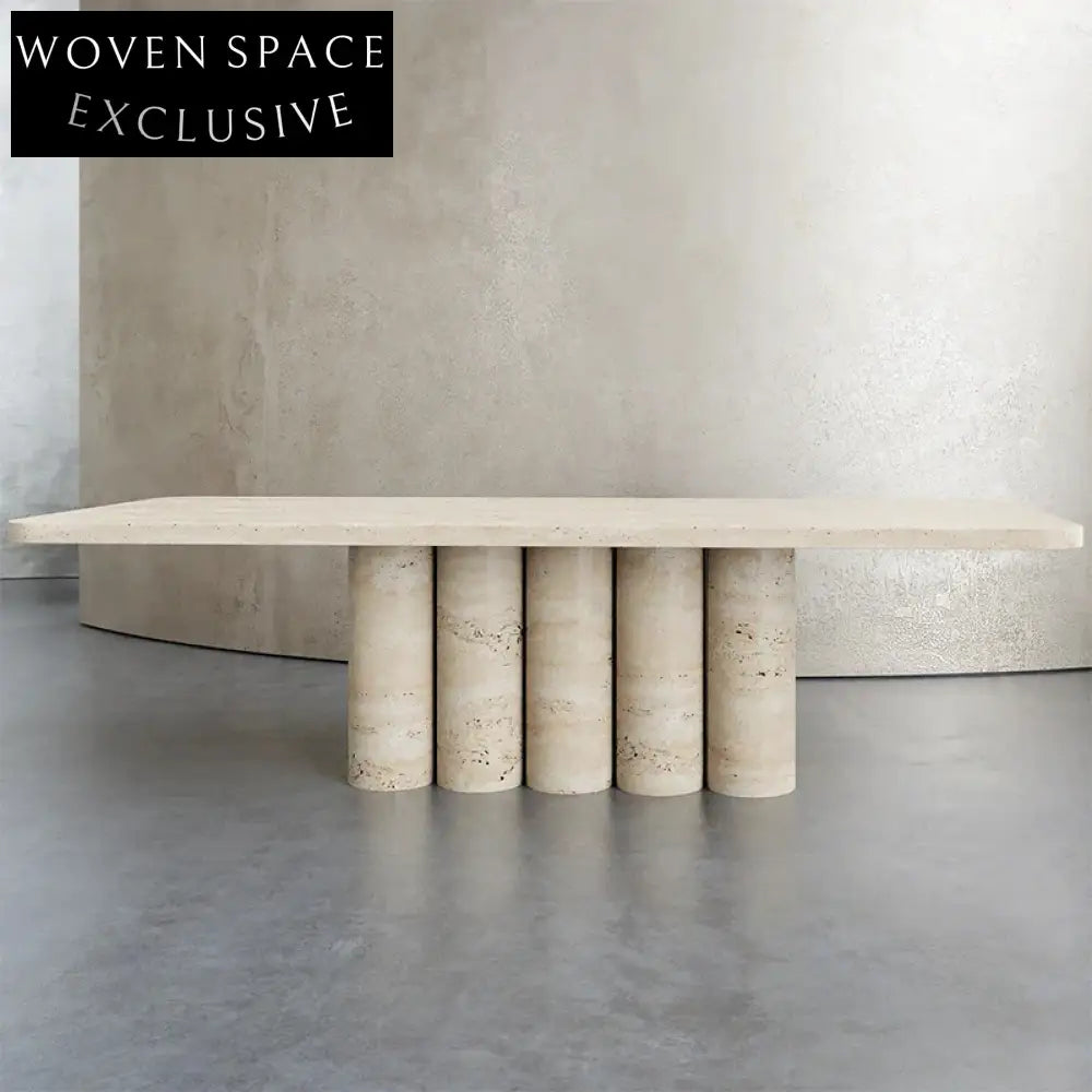 Elegant Nordic Beige Travertine Marble 8-Seater Dining Table