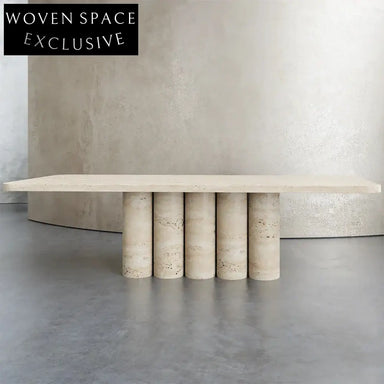 Elegant Nordic Beige Travertine Marble 8-Seater Dining Table