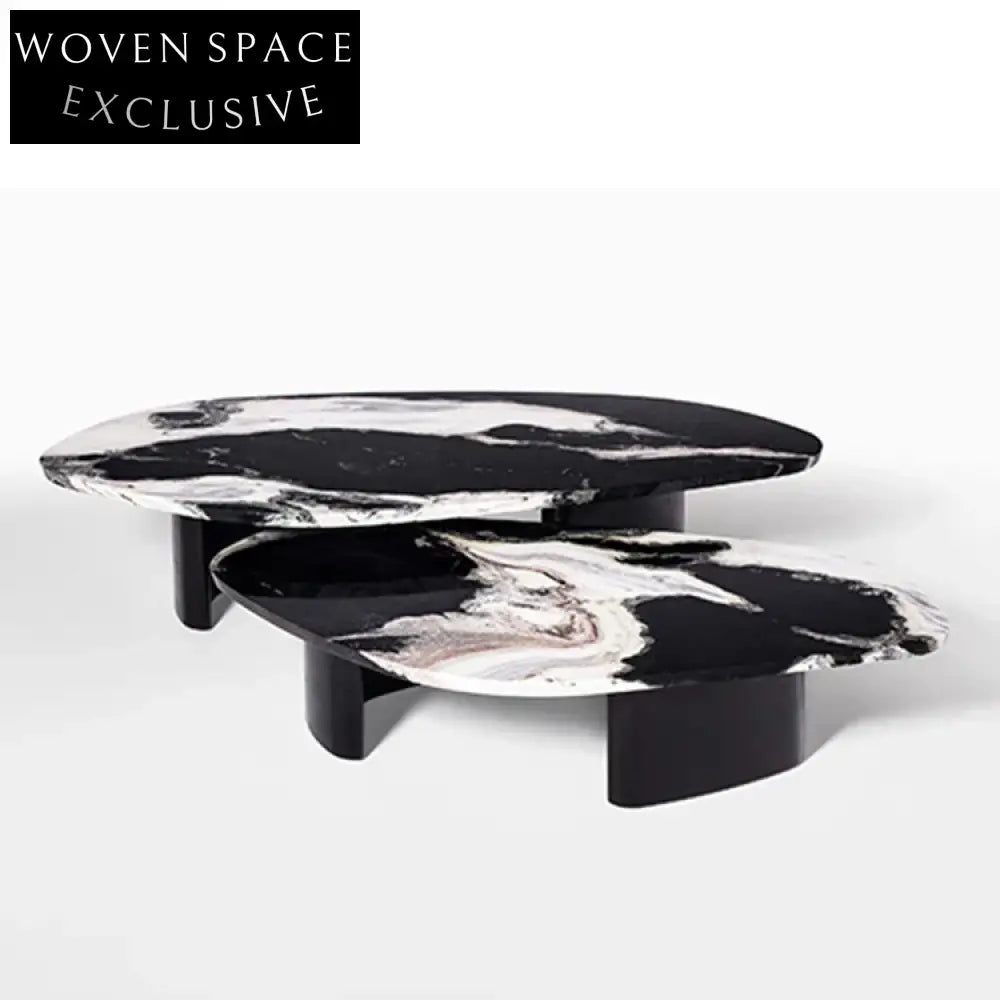 Elegant Nordic Black Marble Solid Wood Round Coffee Table for Living Room