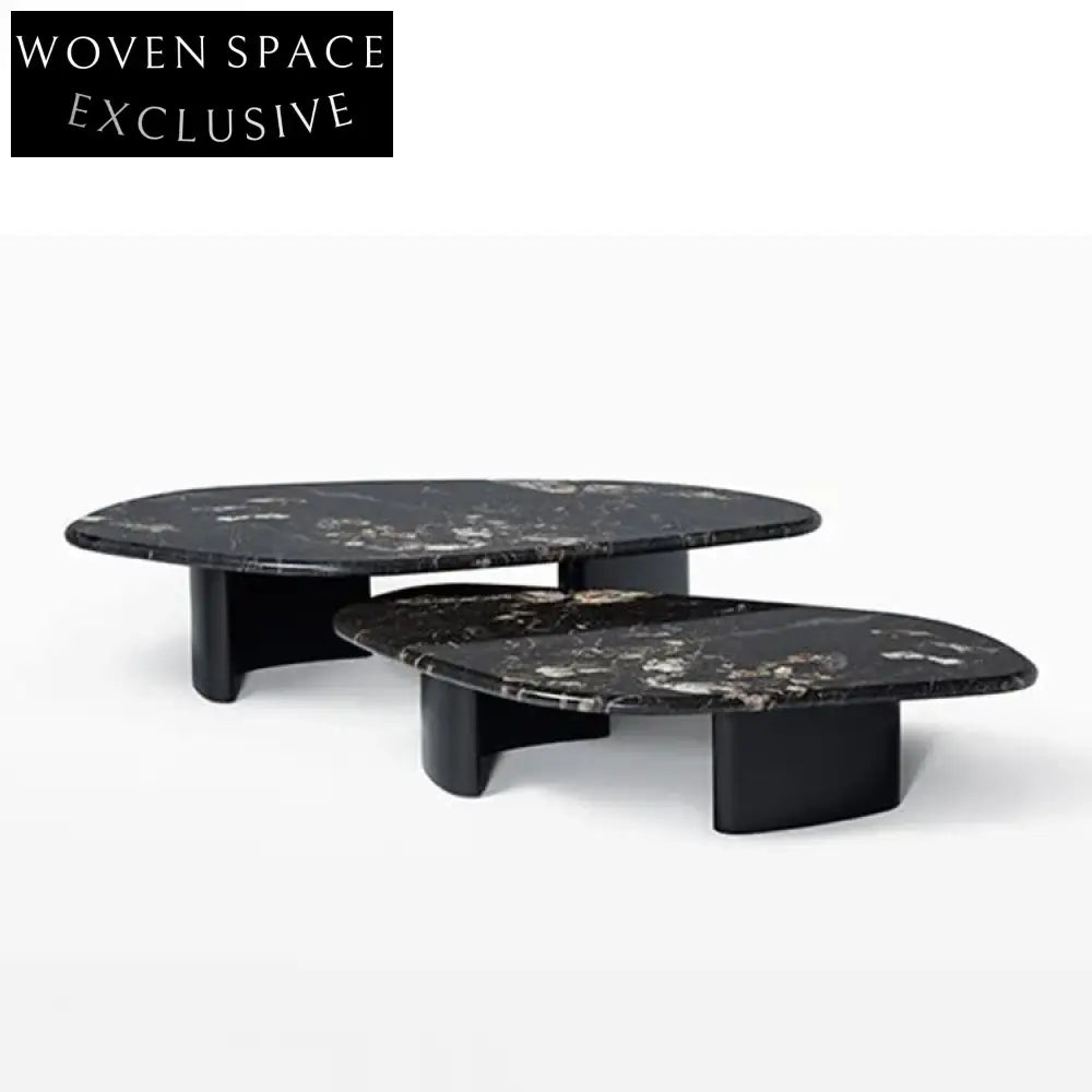 Elegant Nordic Black Marble Solid Wood Round Coffee Table for Living Room