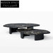 Elegant Nordic Black Marble Solid Wood Round Coffee Table for Living Room