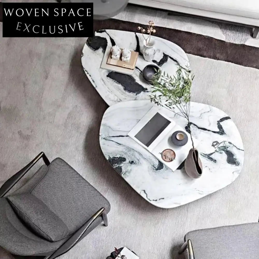 Elegant Nordic Black Marble Solid Wood Round Coffee Table for Living Room