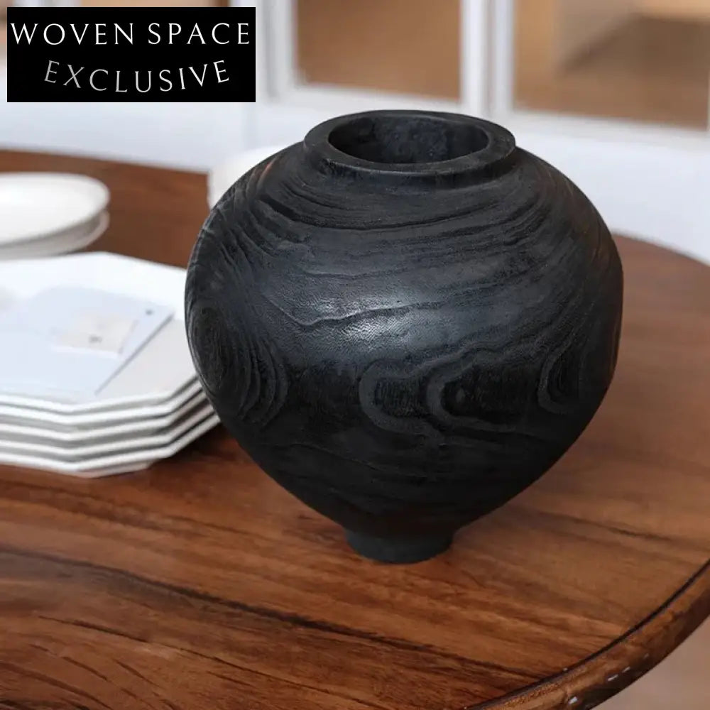 Elegant Nordic Black Wood Decorative Flower Arrangement Art Vase for Home