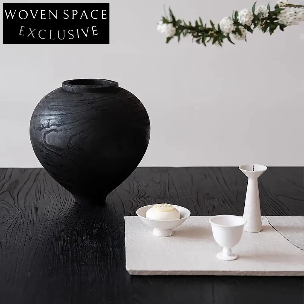 Elegant Nordic Black Wood Decorative Flower Arrangement Art Vase for Home