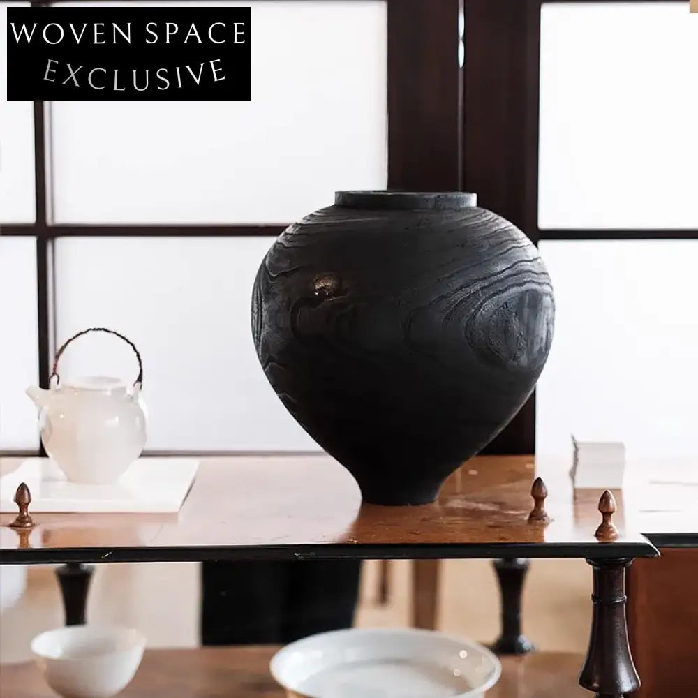 Elegant Nordic Black Wood Decorative Flower Arrangement Art Vase for Home