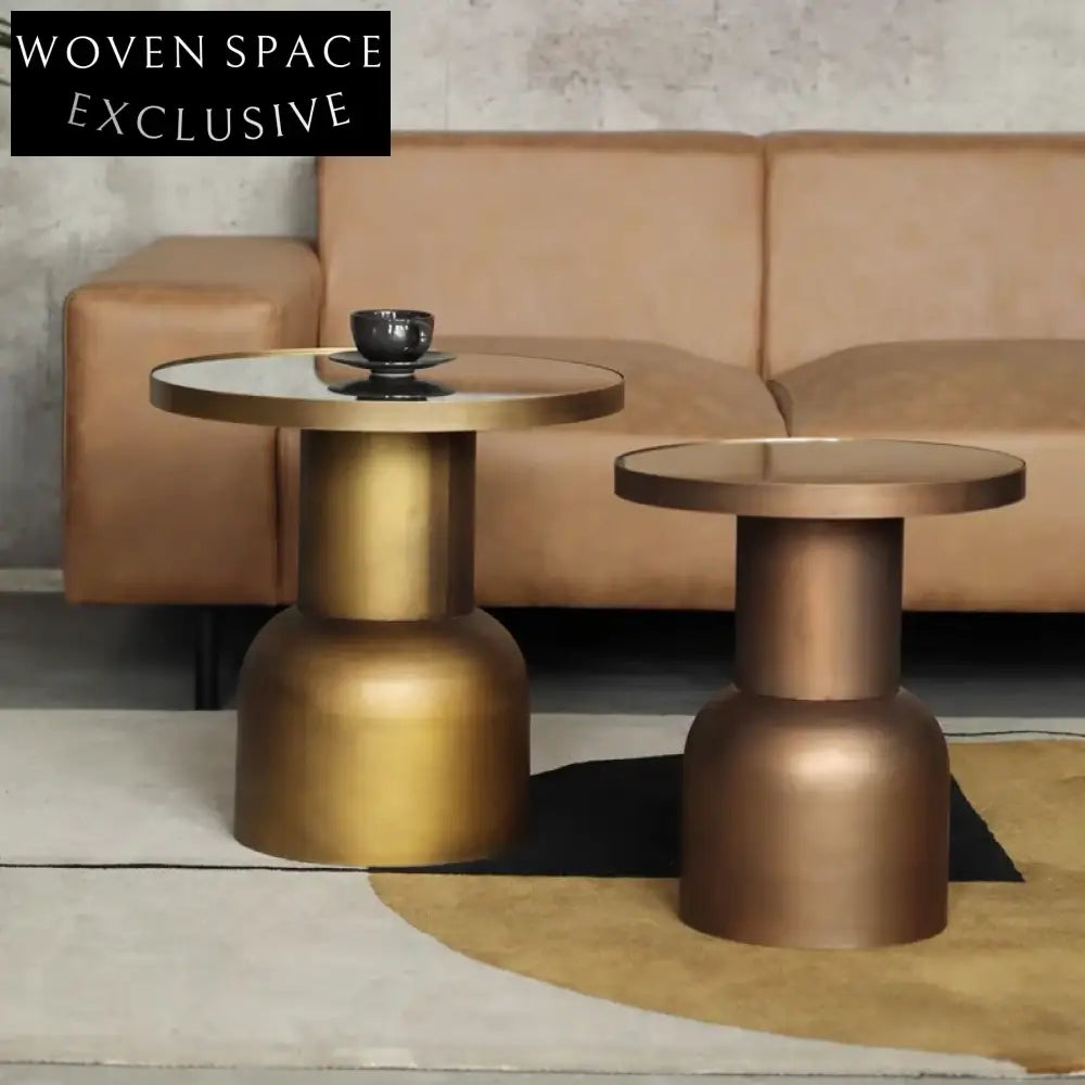 Elegant Nordic Bronze Glass Top Metal Iron Living Room Side Coffee Table