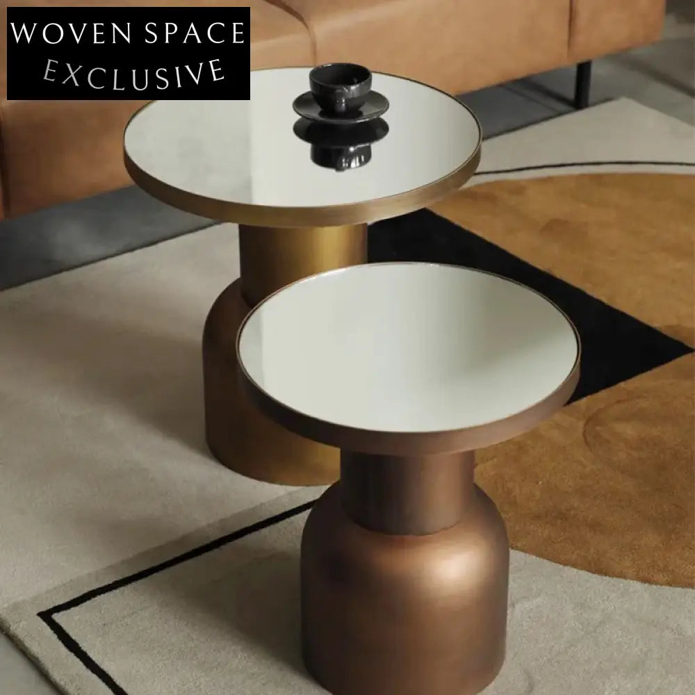 Elegant Nordic Bronze Glass Top Metal Iron Living Room Side Coffee Table