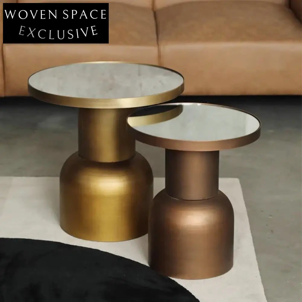 Elegant Nordic Bronze Glass Top Metal Iron Living Room Side Coffee Table