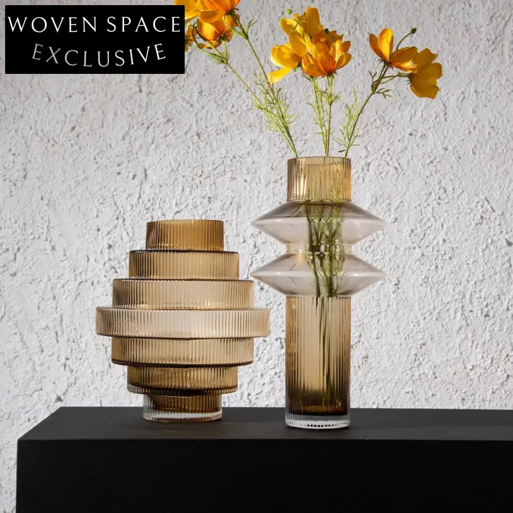 Elegant Nordic Brown Spiral Glass Decorative Centerpiece Flower Vase