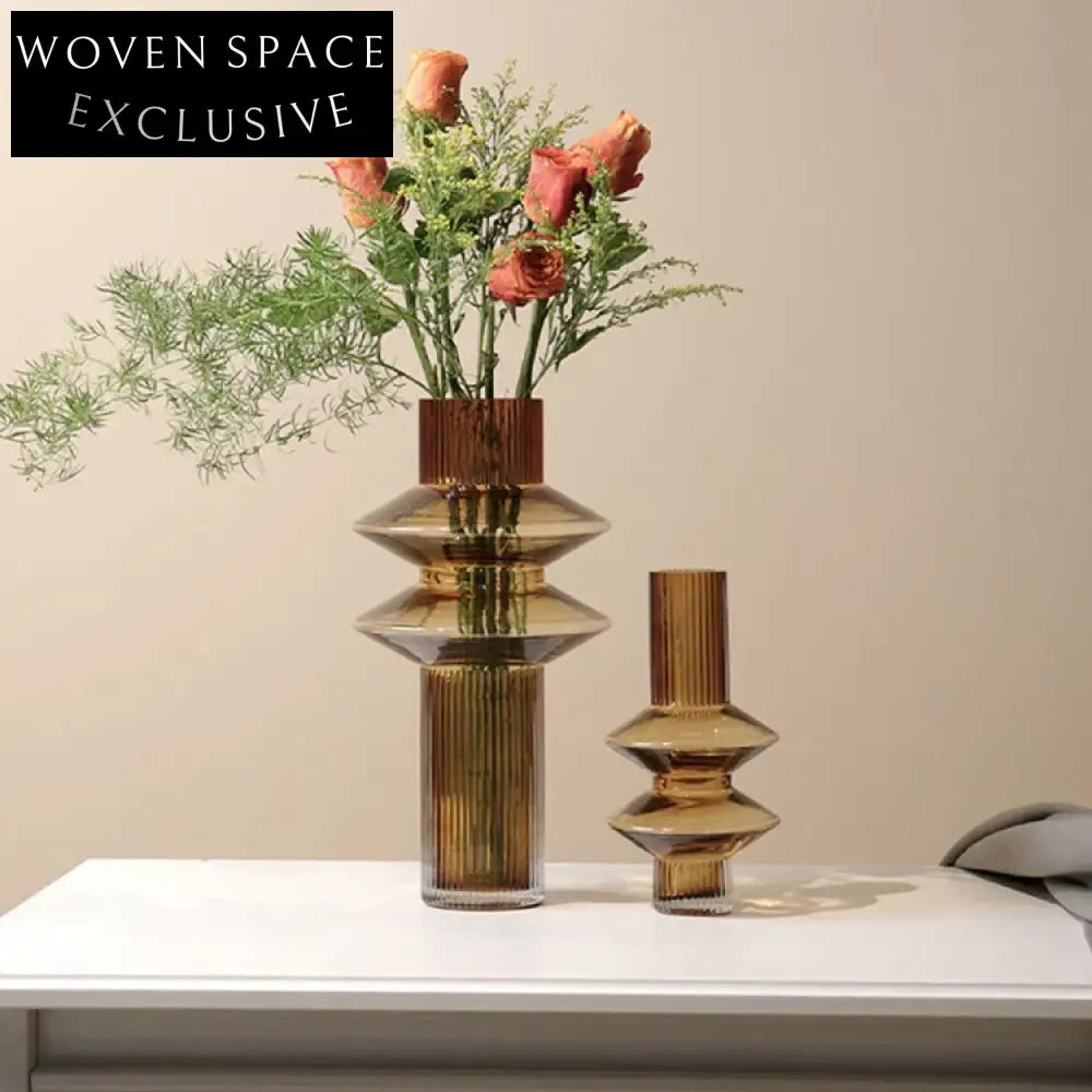 Elegant Nordic Brown Spiral Glass Decorative Centerpiece Flower Vase