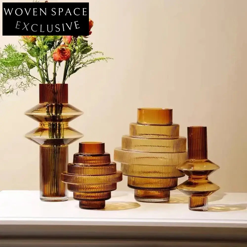 Elegant Nordic Brown Spiral Glass Decorative Centerpiece Flower Vase