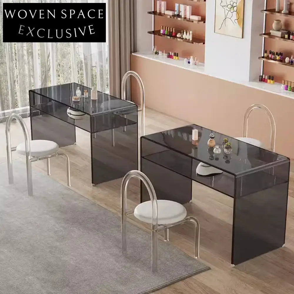 Elegant Nordic Clear Tempered Glass Dressing Table, Modern Salon Desk Furniture